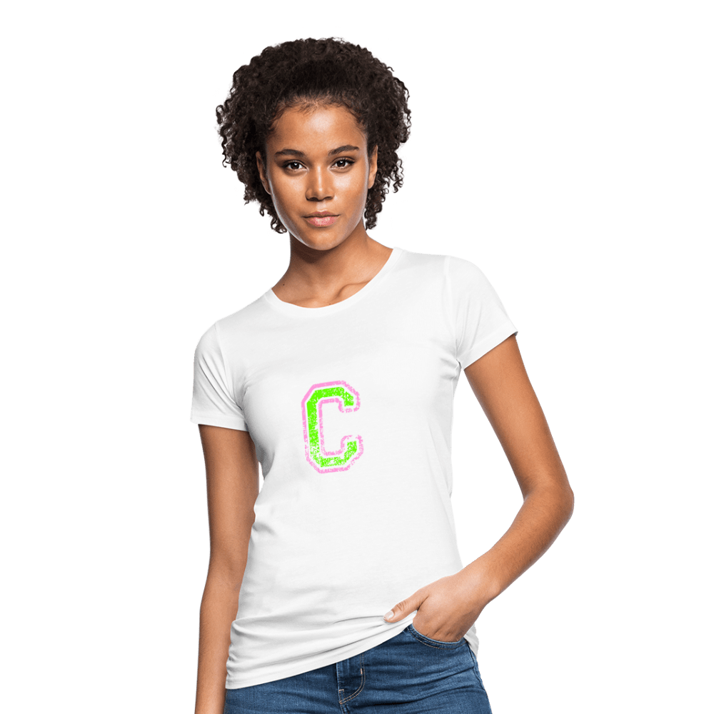 Damen T-Shirt aus Bio-Baumwolle mit C Print im College Stil rosa/grün Women's Organic T-Shirt | Continental Clothing SPOD 