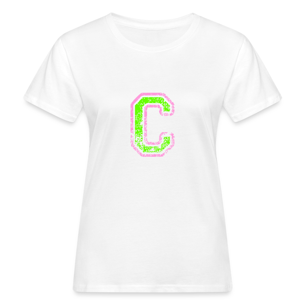 Damen T-Shirt aus Bio-Baumwolle mit C Print im College Stil rosa/grün Women's Organic T-Shirt | Continental Clothing SPOD white S 