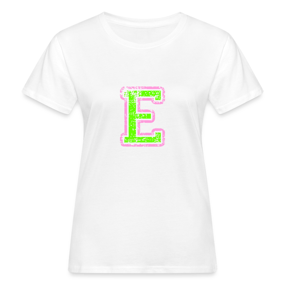Damen T-Shirt aus Bio-Baumwolle mit E Print im College Stil rosa/grün Women's Organic T-Shirt | Continental Clothing SPOD white S 
