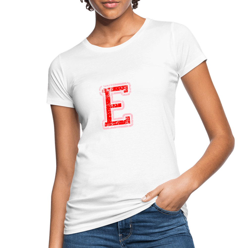 Damen T-Shirt aus Bio-Baumwolle mit E Print im College Stil rosa/rot Women's Organic T-Shirt | Continental Clothing SPOD 