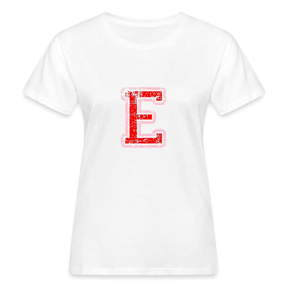 Damen T-Shirt aus Bio-Baumwolle mit E Print im College Stil rosa/rot Women's Organic T-Shirt | Continental Clothing SPOD white S 