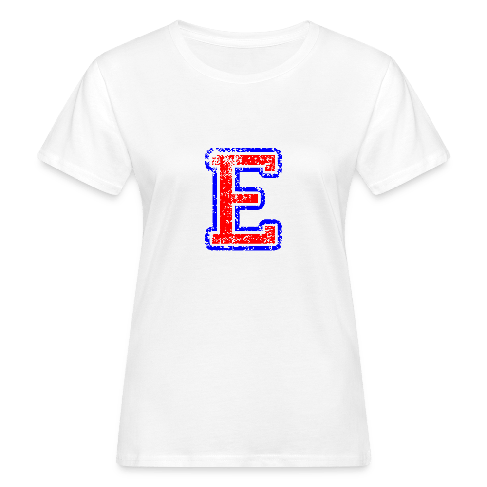 Damen T-Shirt aus Bio-Baumwolle mit E Print im College Stil rot/blau Women's Organic T-Shirt | Continental Clothing SPOD 