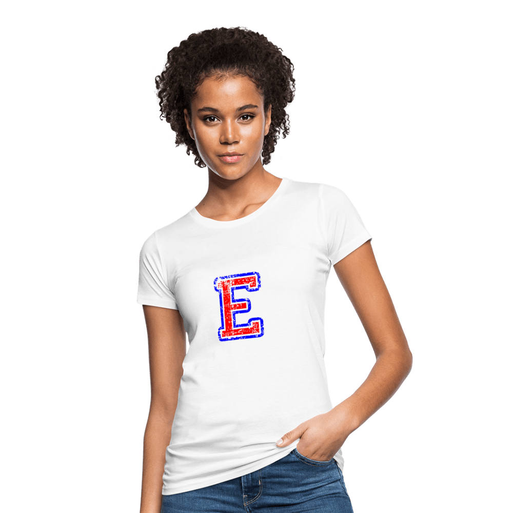 Damen T-Shirt aus Bio-Baumwolle mit E Print im College Stil rot/blau Women's Organic T-Shirt | Continental Clothing SPOD white S 