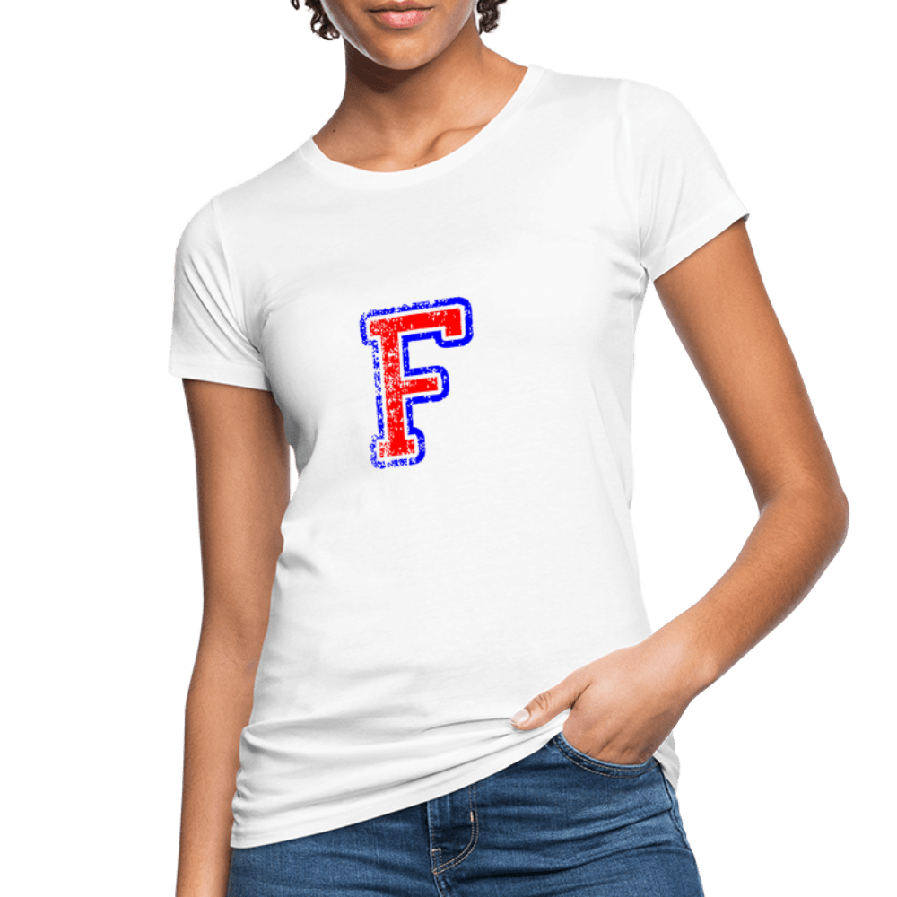 Damen T-Shirt aus Bio-Baumwolle mit F Print im College Stil rot/blau Women's Organic T-Shirt | Continental Clothing SPOD 