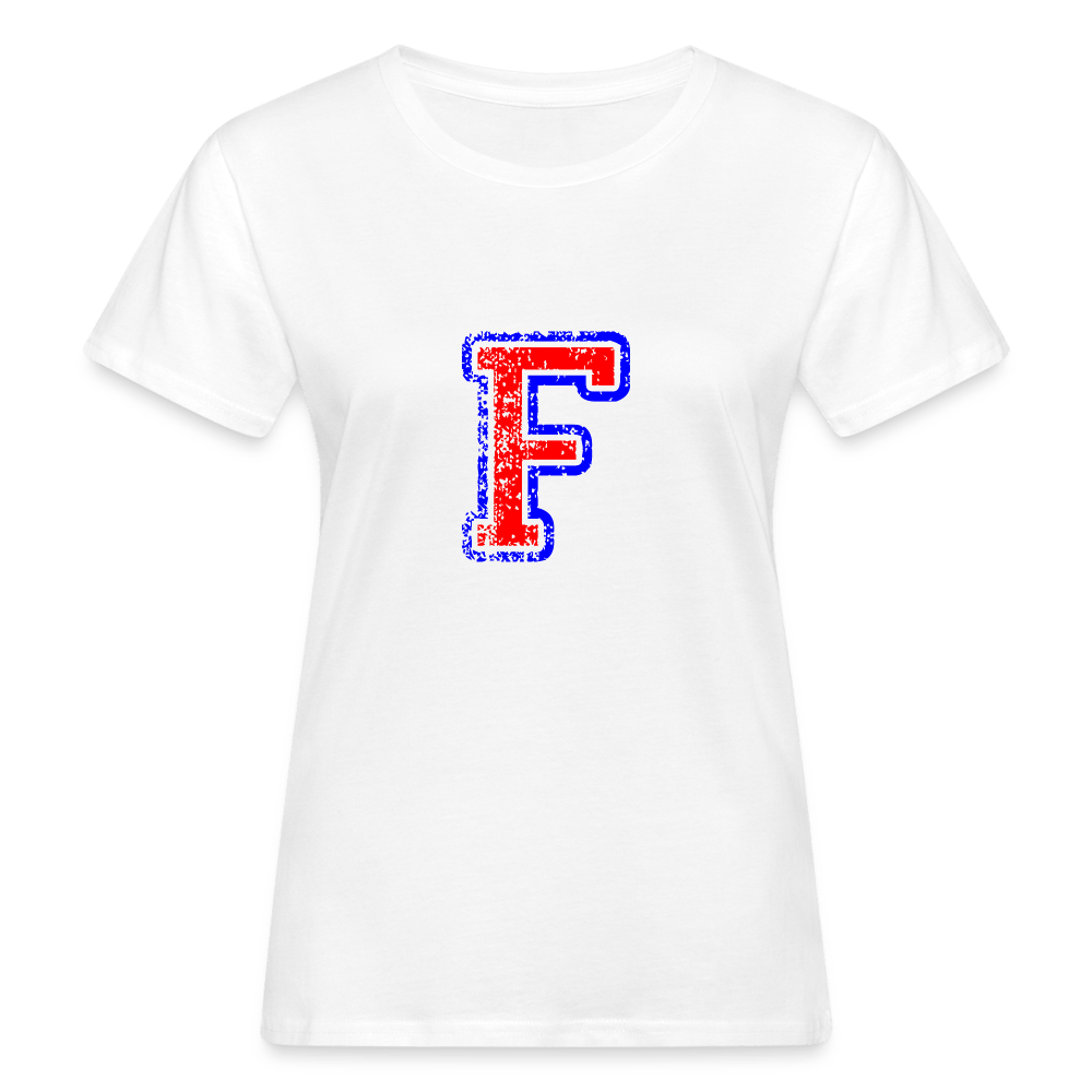 Damen T-Shirt aus Bio-Baumwolle mit F Print im College Stil rot/blau Women's Organic T-Shirt | Continental Clothing SPOD 