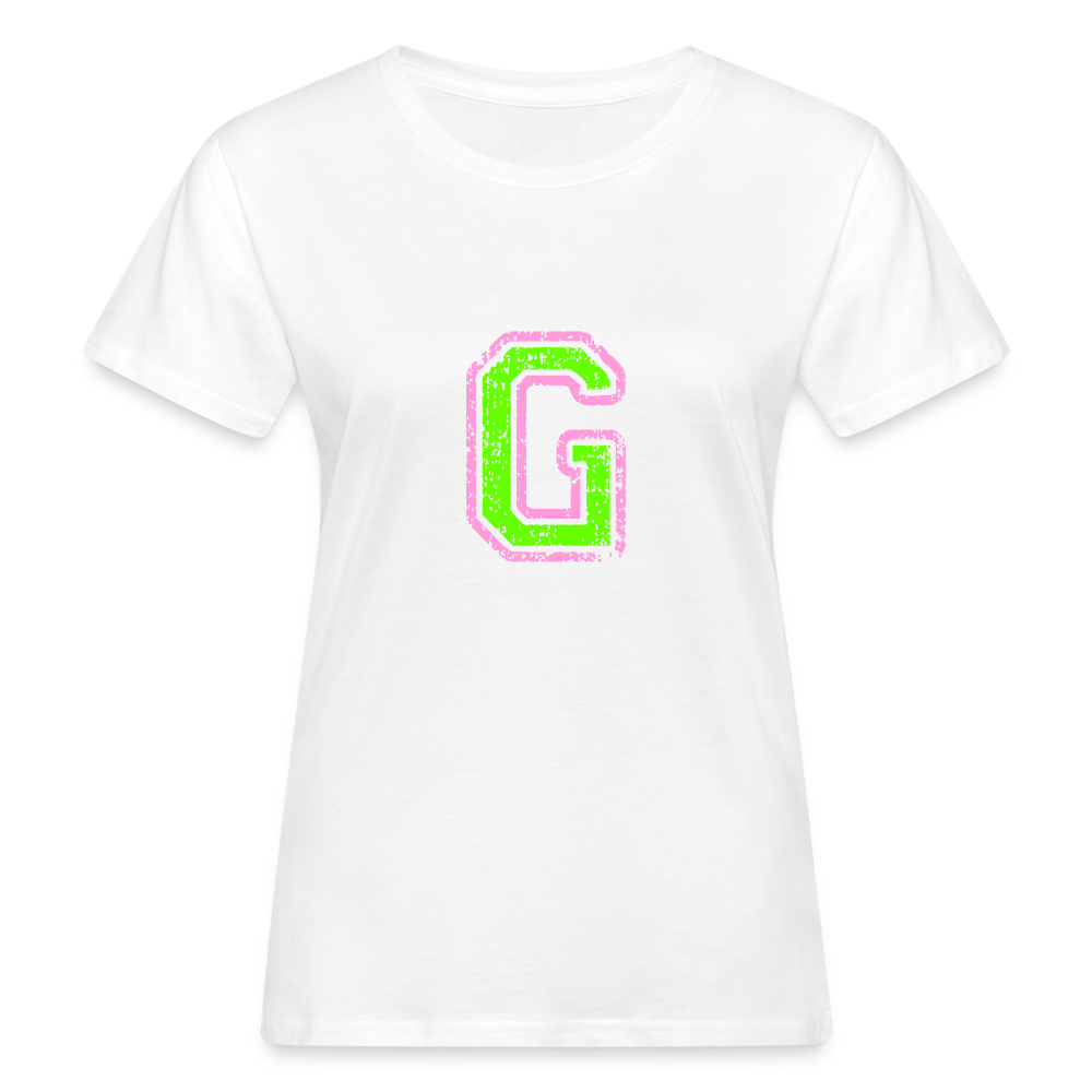 Damen T-Shirt aus Bio-Baumwolle mit G Print im College Stil rosa/grün Women's Organic T-Shirt | Continental Clothing SPOD 