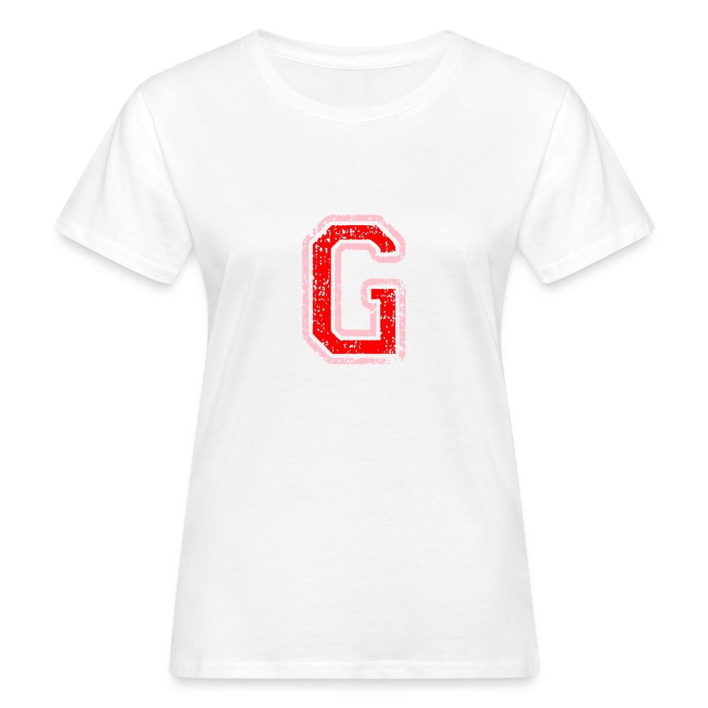 Damen T-Shirt aus Bio-Baumwolle mit G Print im College Stil rosa/rot Women's Organic T-Shirt | Continental Clothing SPOD white S 