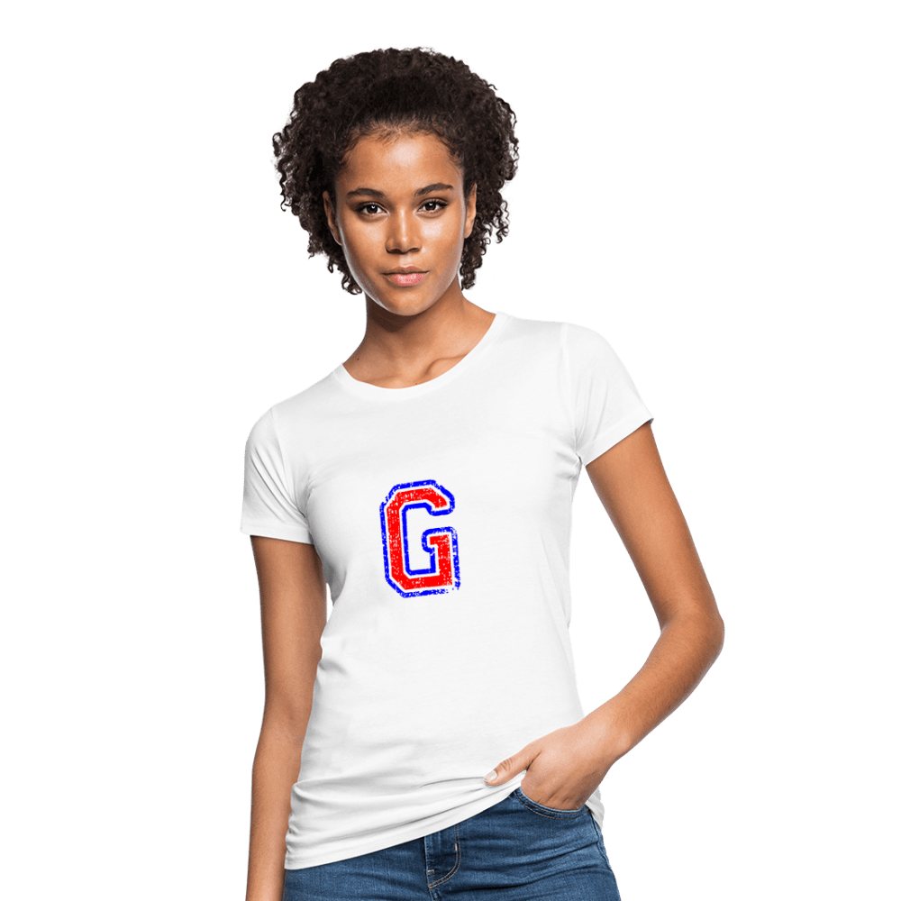 Damen T-Shirt aus Bio-Baumwolle mit G Print im College Stil rot/blau Women's Organic T-Shirt | Continental Clothing SPOD white S 