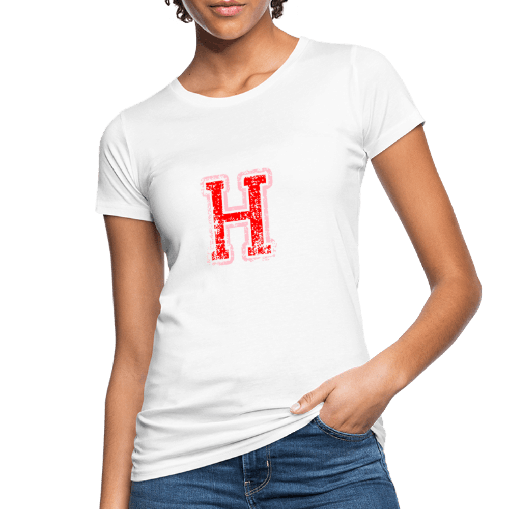 Damen T-Shirt aus Bio-Baumwolle mit H Print im College Stil rosa/rot Women's Organic T-Shirt | Continental Clothing SPOD 