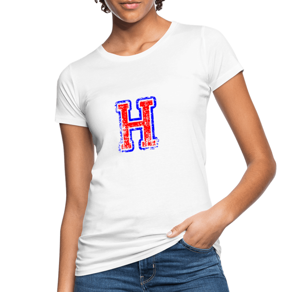 Damen T-Shirt aus Bio-Baumwolle mit H Print im College Stil rot/blau Women's Organic T-Shirt | Continental Clothing SPOD white S 