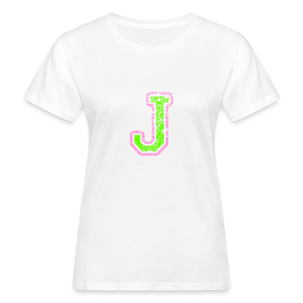 Damen T-Shirt aus Bio-Baumwolle mit J Print im College Stil rosa/grün Women's Organic T-Shirt | Continental Clothing SPOD white S 