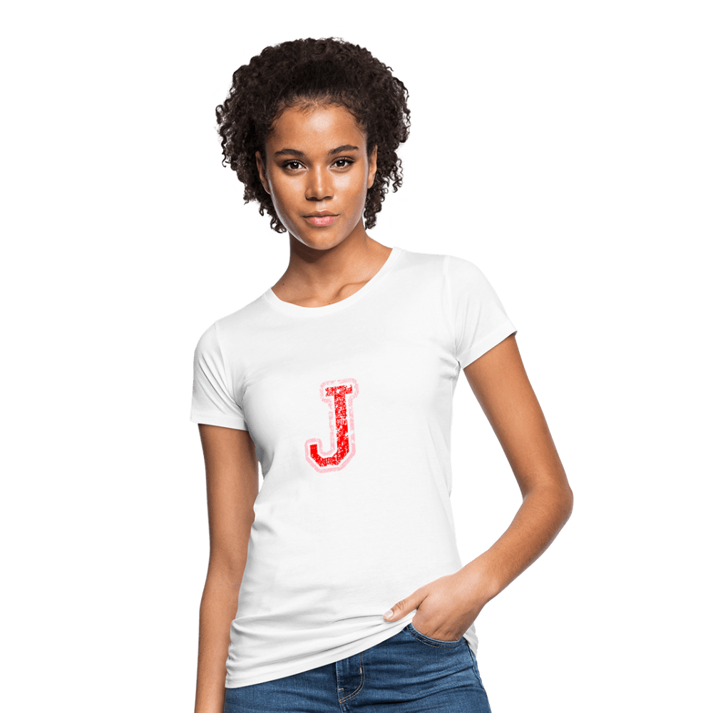 Damen T-Shirt aus Bio-Baumwolle mit J Print im College Stil rosa/rot Women's Organic T-Shirt | Continental Clothing SPOD 