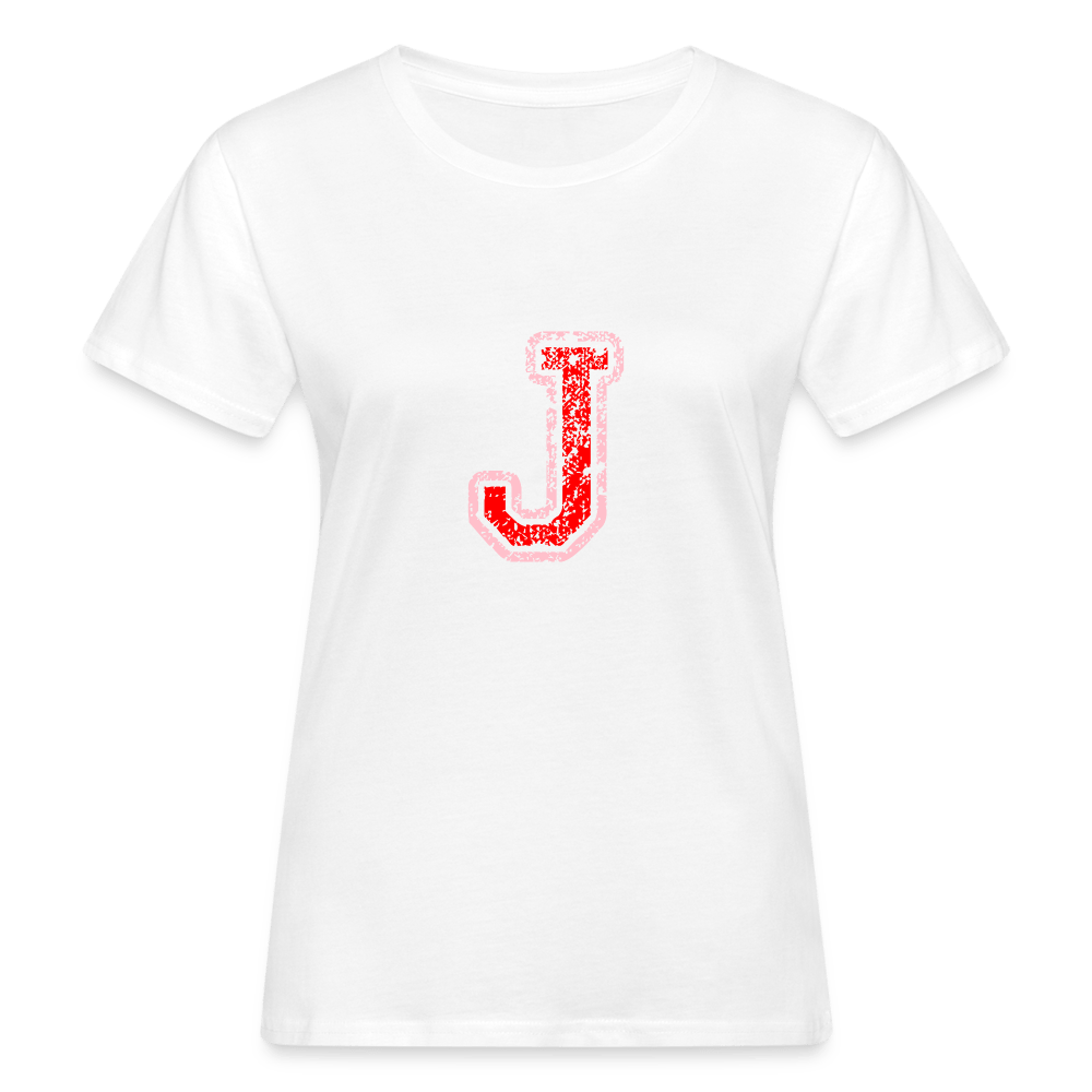 Damen T-Shirt aus Bio-Baumwolle mit J Print im College Stil rosa/rot Women's Organic T-Shirt | Continental Clothing SPOD white S 