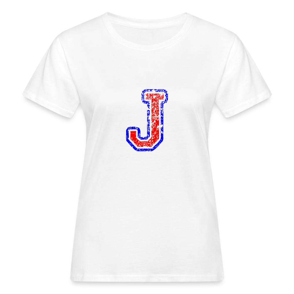 Damen T-Shirt aus Bio-Baumwolle mit J Print im College Stil rot/blau Women's Organic T-Shirt | Continental Clothing SPOD white S 