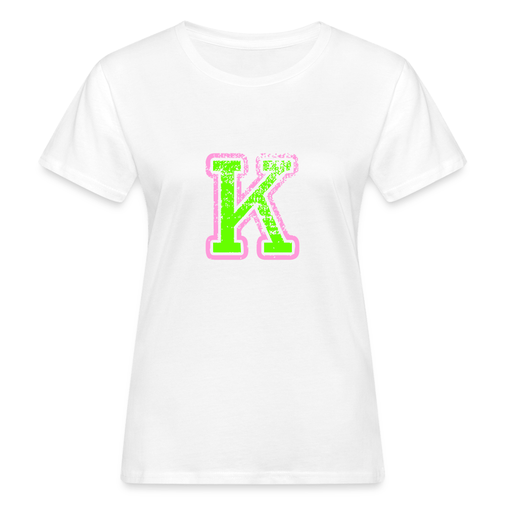 Damen T-Shirt aus Bio-Baumwolle mit K Print im College Stil rosa/grün Women's Organic T-Shirt | Continental Clothing SPOD 