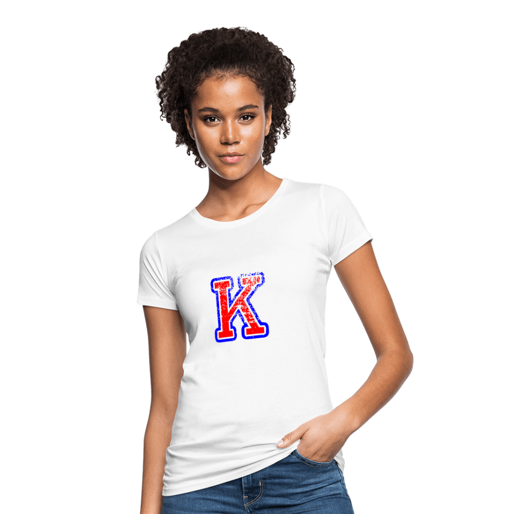 Damen T-Shirt aus Bio-Baumwolle mit K Print im College Stil rot/blau Women's Organic T-Shirt | Continental Clothing SPOD white S 
