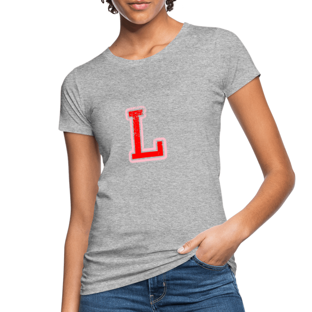 Damen T-Shirt aus Bio-Baumwolle mit L Print im College Stil rosa/rot Women's Organic T-Shirt | Continental Clothing SPOD heather grey S 