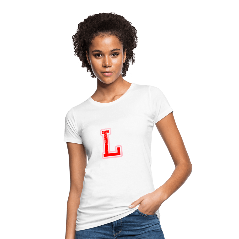 Damen T-Shirt aus Bio-Baumwolle mit L Print im College Stil rosa/rot Women's Organic T-Shirt | Continental Clothing SPOD white S 