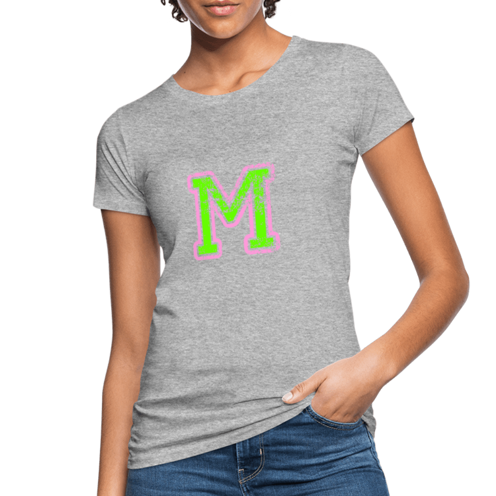 Damen T-Shirt aus Bio-Baumwolle mit M Print im College Stil rosa/grün Women's Organic T-Shirt | Continental Clothing SPOD heather grey S 