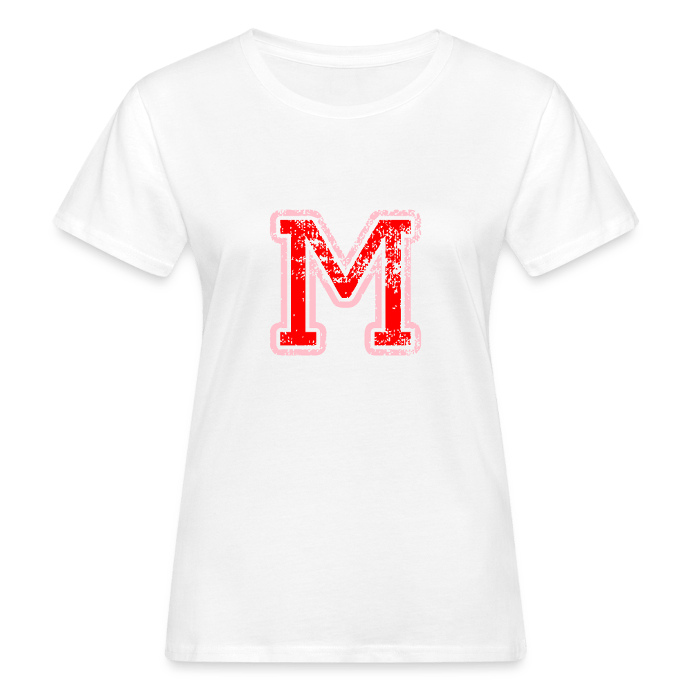 Damen T-Shirt aus Bio-Baumwolle mit M Print im College Stil rosa/rot Women's Organic T-Shirt | Continental Clothing SPOD 
