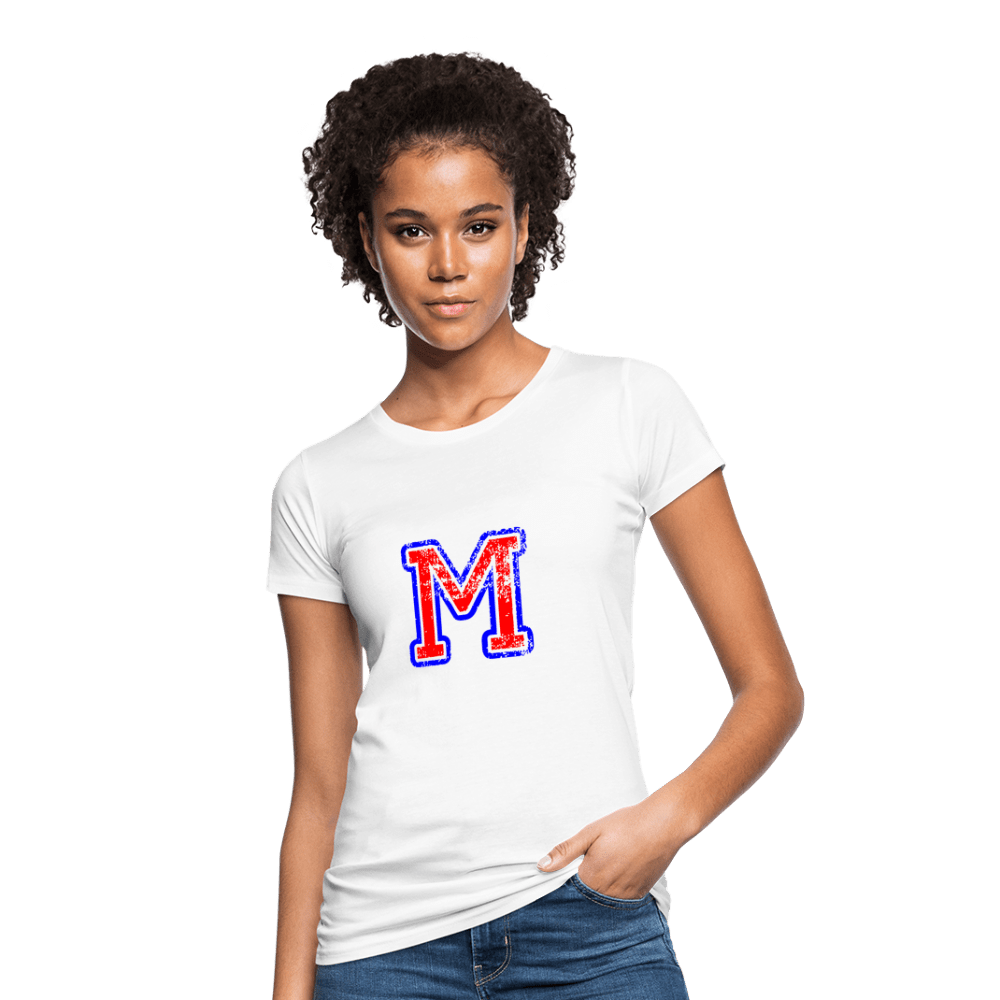 Damen T-Shirt aus Bio-Baumwolle mit M Print im College Stil rot/blau Women's Organic T-Shirt | Continental Clothing SPOD 