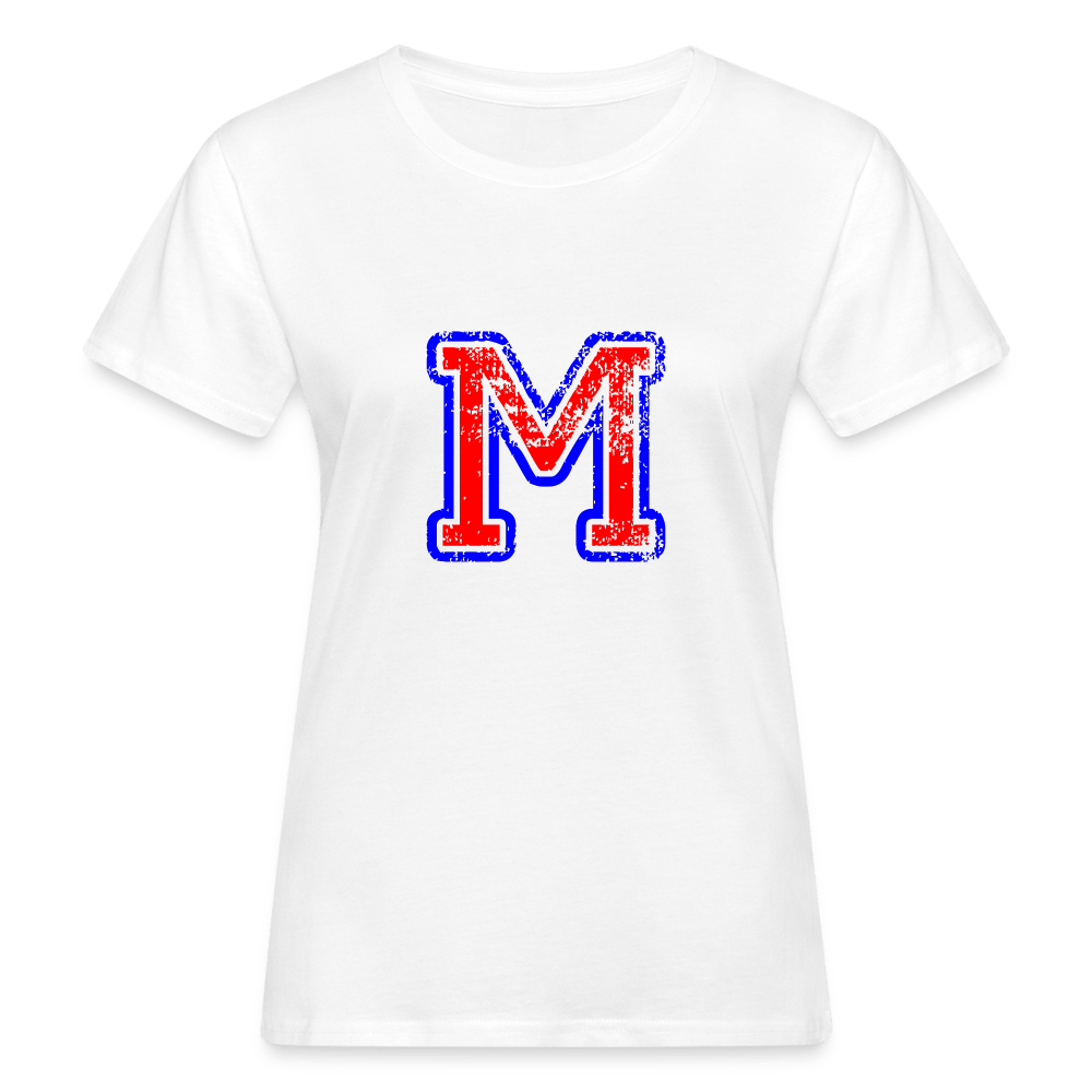 Damen T-Shirt aus Bio-Baumwolle mit M Print im College Stil rot/blau Women's Organic T-Shirt | Continental Clothing SPOD white S 