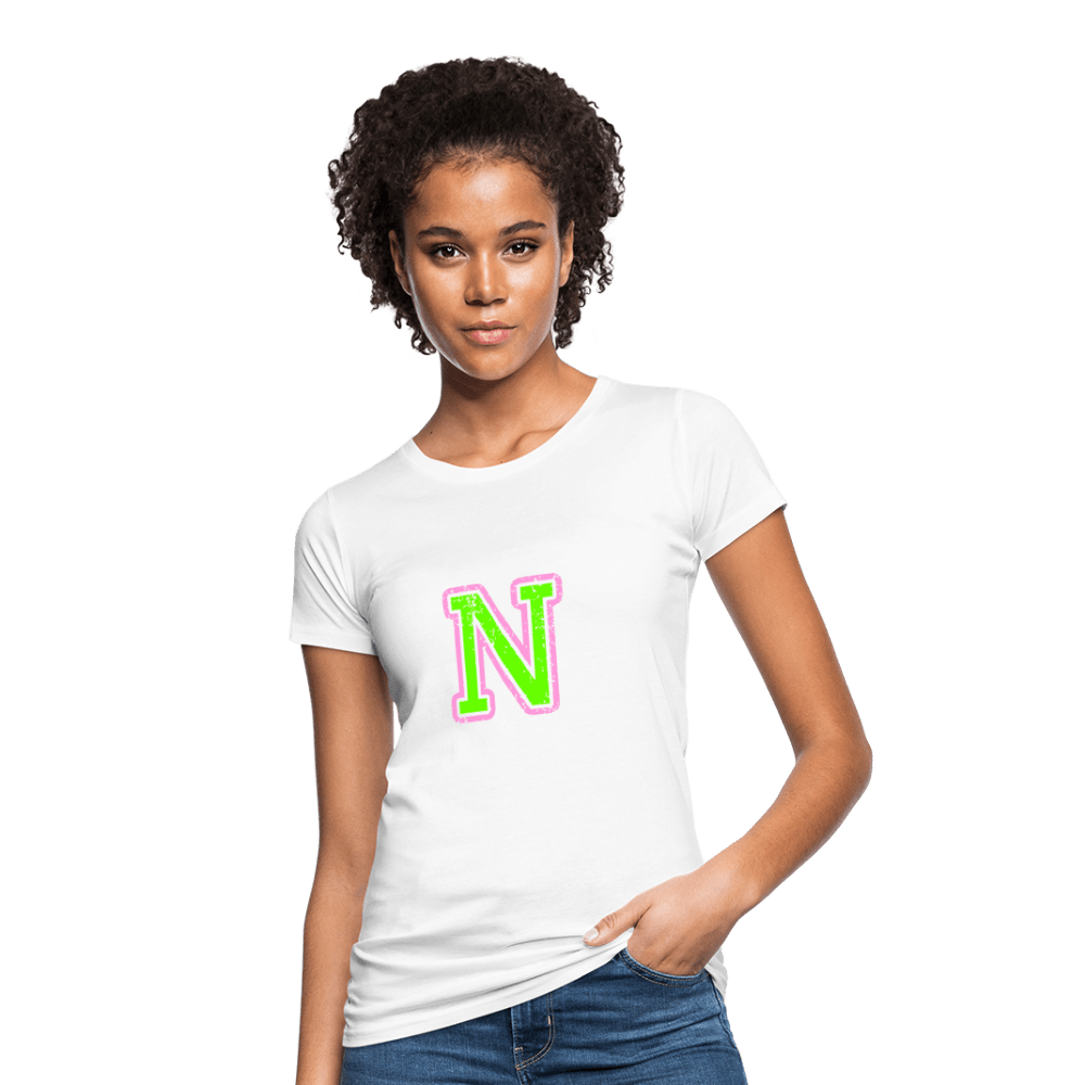 Damen T-Shirt aus Bio-Baumwolle mit N Print im College Stil rosa/grün Women's Organic T-Shirt | Continental Clothing SPOD 