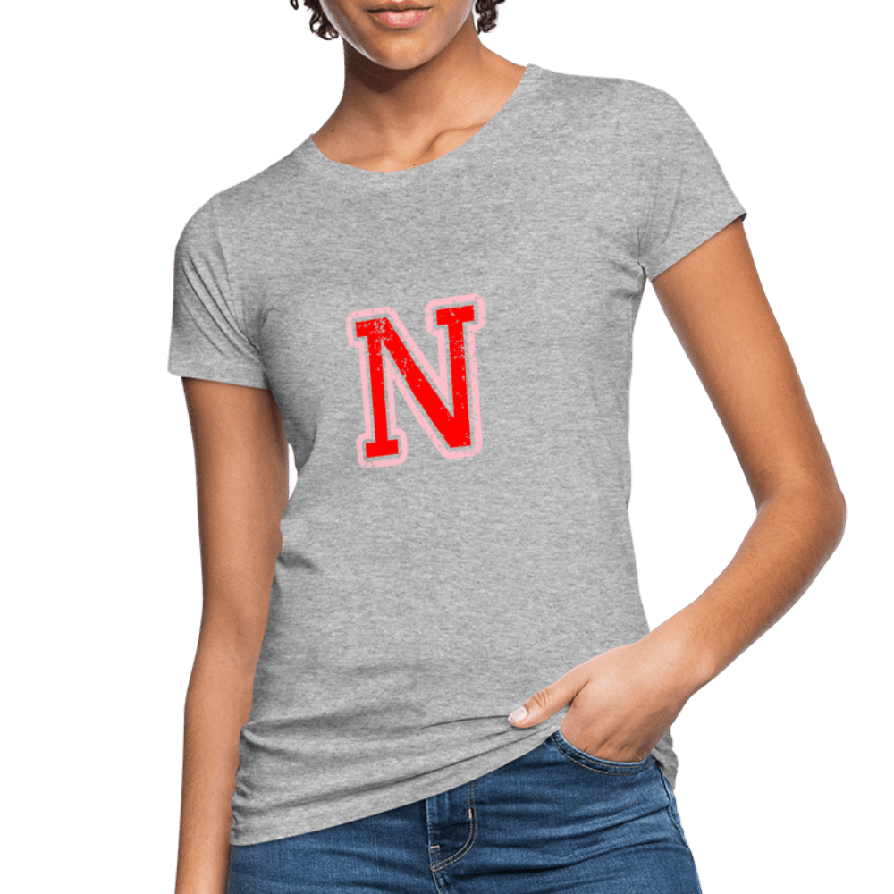 Damen T-Shirt aus Bio-Baumwolle mit N Print im College Stil rosa/rot Women's Organic T-Shirt | Continental Clothing SPOD 