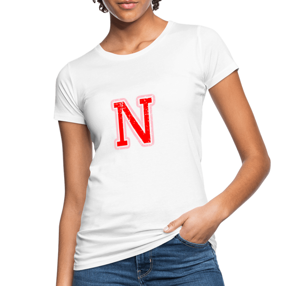 Damen T-Shirt aus Bio-Baumwolle mit N Print im College Stil rosa/rot Women's Organic T-Shirt | Continental Clothing SPOD white S 