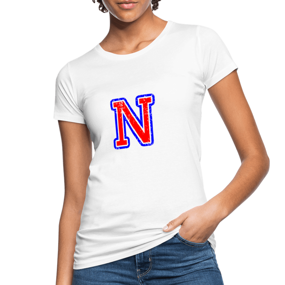 Damen T-Shirt aus Bio-Baumwolle mit N Print im College Stil rot/blau Women's Organic T-Shirt | Continental Clothing SPOD 