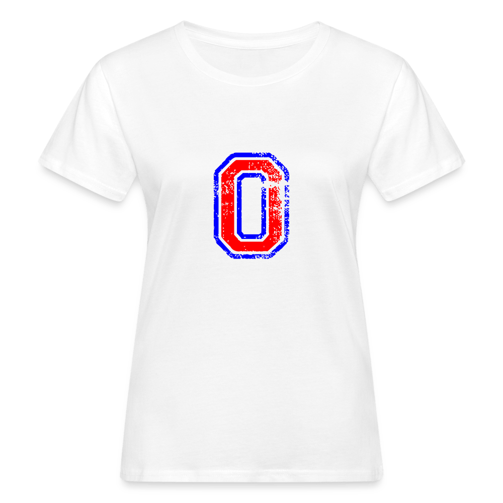 Damen T-Shirt aus Bio-Baumwolle mit O Print im College Stil rot/blau Women's Organic T-Shirt | Continental Clothing SPOD 
