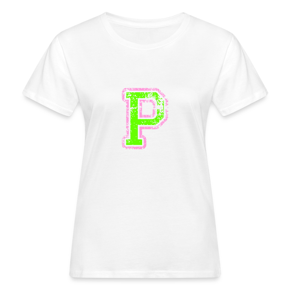 Damen T-Shirt aus Bio-Baumwolle mit P Print im College Stil rosa/grün Women's Organic T-Shirt | Continental Clothing SPOD 