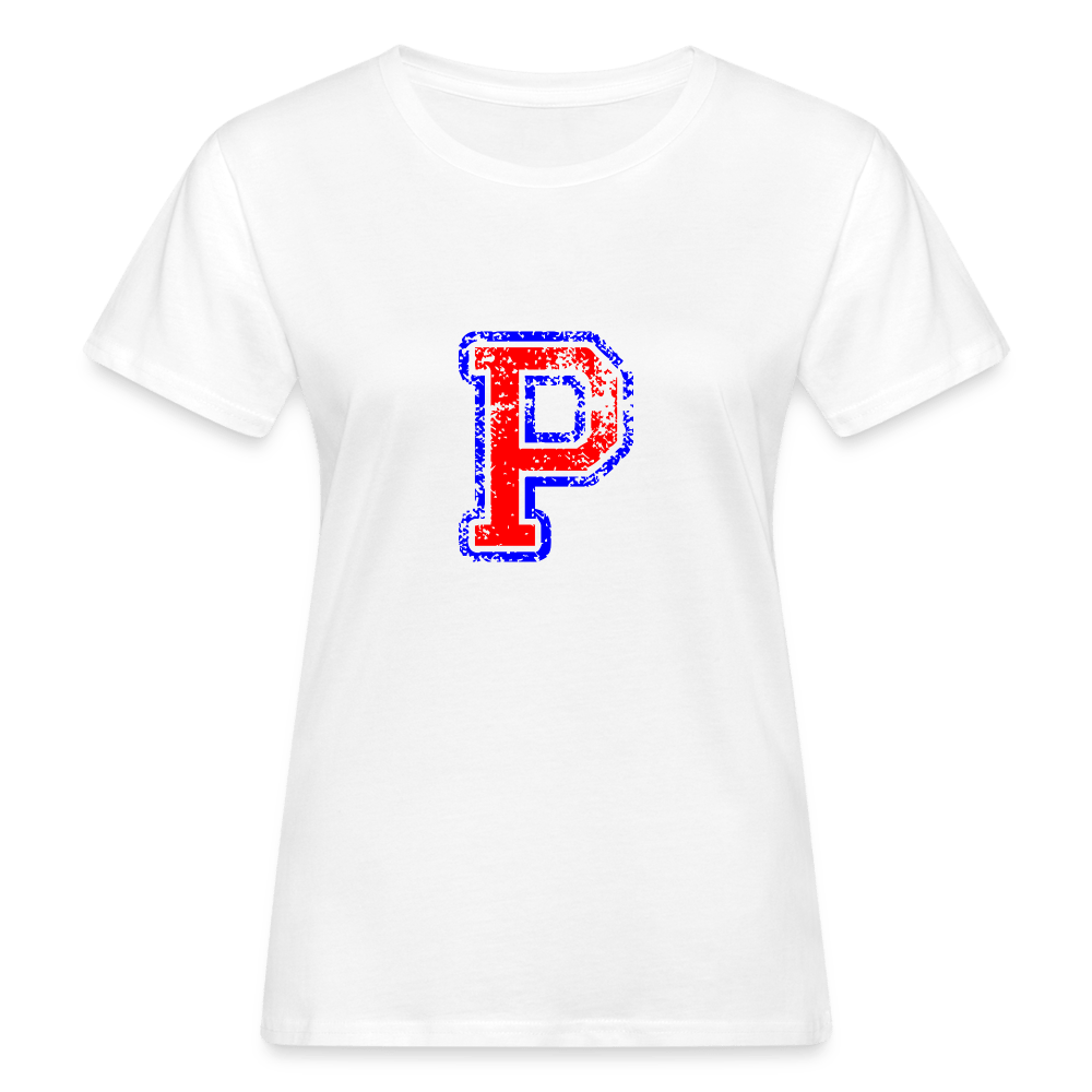 Damen T-Shirt aus Bio-Baumwolle mit P Print im College Stil rot/blau Women's Organic T-Shirt | Continental Clothing SPOD white S 