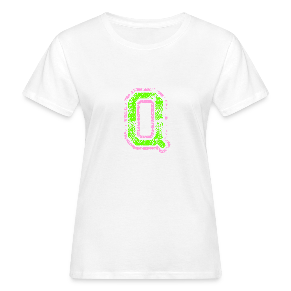 Damen T-Shirt aus Bio-Baumwolle mit Q Print im College Stil rosa/grün Women's Organic T-Shirt | Continental Clothing SPOD 