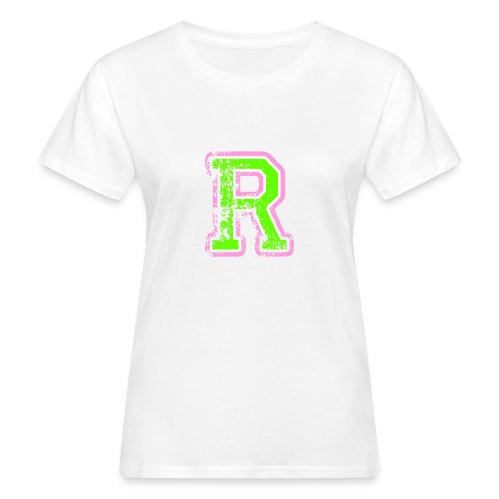 Damen T-Shirt aus Bio-Baumwolle mit R Print im College Stil rosa/grün Women's Organic T-Shirt | Continental Clothing SPOD 