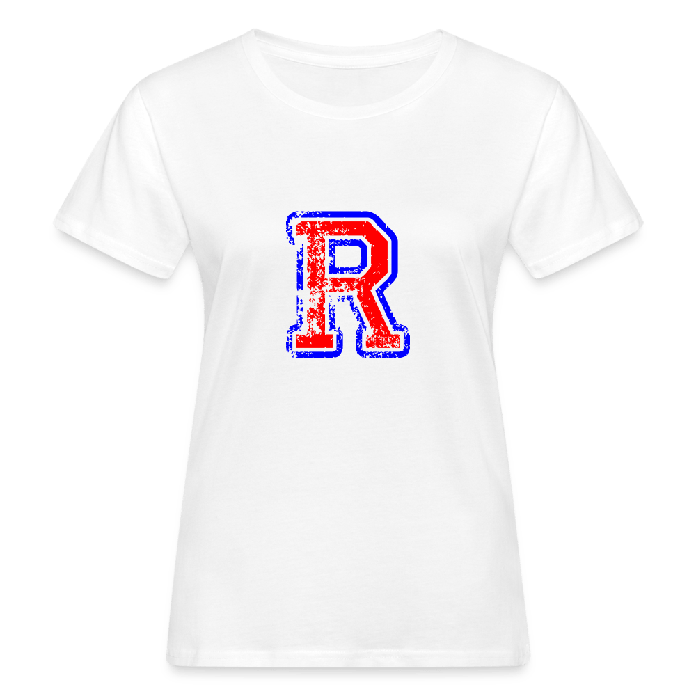 Damen T-Shirt aus Bio-Baumwolle mit R Print im College Stil rot/blau Women's Organic T-Shirt | Continental Clothing SPOD 