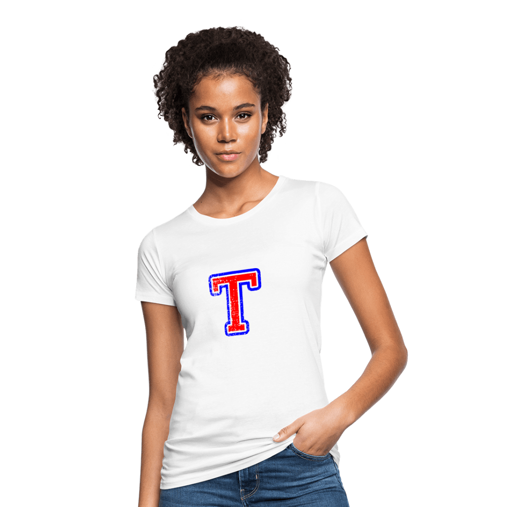 Damen T-Shirt aus Bio-Baumwolle mit T Print im College Stil rot/blau Women's Organic T-Shirt | Continental Clothing SPOD 