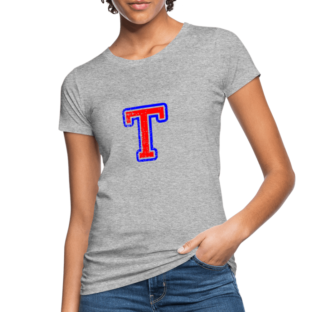 Damen T-Shirt aus Bio-Baumwolle mit T Print im College Stil rot/blau Women's Organic T-Shirt | Continental Clothing SPOD heather grey S 