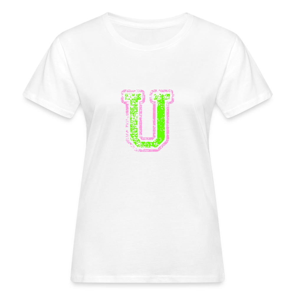 Damen T-Shirt aus Bio-Baumwolle mit U Print im College Stil rosa/grün Women's Organic T-Shirt | Continental Clothing SPOD 