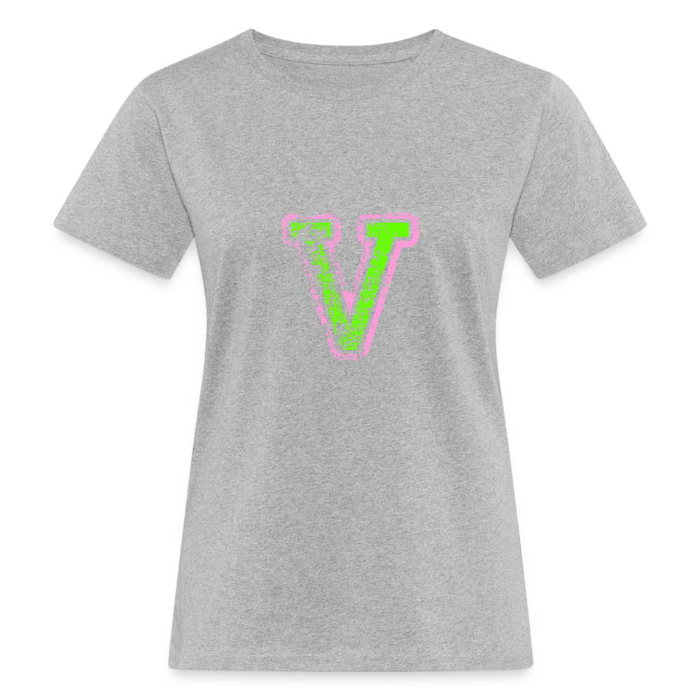Damen T-Shirt aus Bio-Baumwolle mit V Print im College Stil rosa/grün Women's Organic T-Shirt | Continental Clothing SPOD heather grey S 