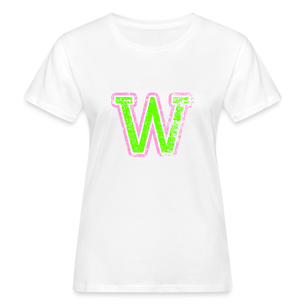 Damen T-Shirt aus Bio-Baumwolle mit W Print im College Stil rosa/grün Women's Organic T-Shirt | Continental Clothing SPOD 