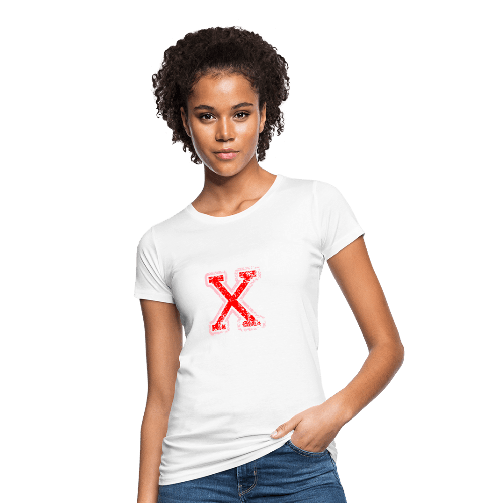 Damen T-Shirt aus Bio-Baumwolle mit X Print im College Stil rosa/rot Women's Organic T-Shirt | Continental Clothing SPOD white S 