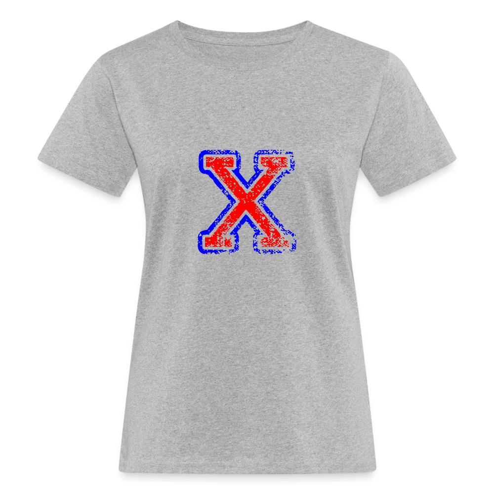Damen T-Shirt aus Bio-Baumwolle mit X Print im College Stil rot/blau Women's Organic T-Shirt | Continental Clothing SPOD heather grey S 
