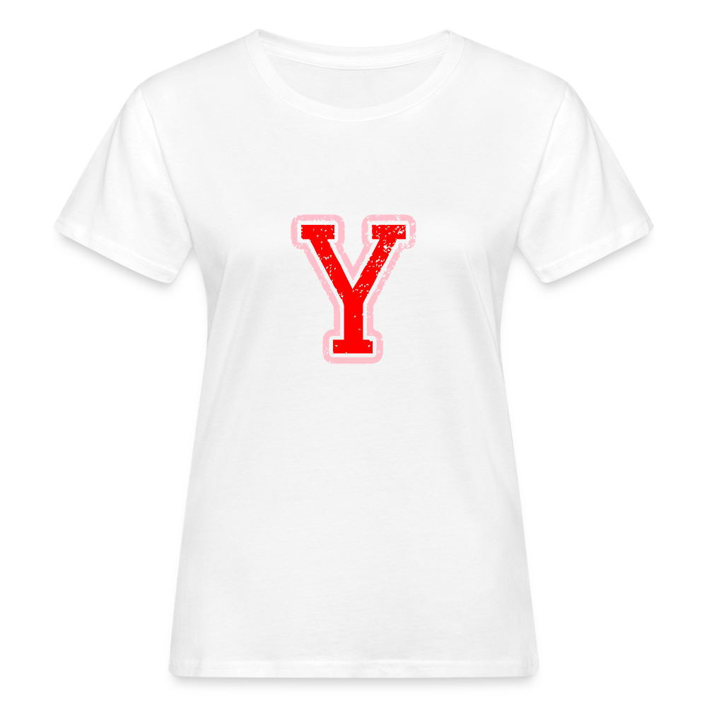 Damen T-Shirt aus Bio-Baumwolle mit Y Print im College Stil rosa/rot Women's Organic T-Shirt | Continental Clothing SPOD 