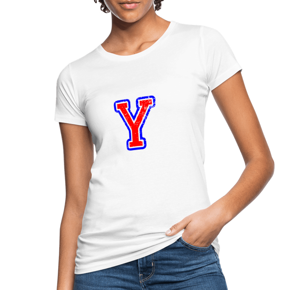 Damen T-Shirt aus Bio-Baumwolle mit Y Print im College Stil rot/blau Women's Organic T-Shirt | Continental Clothing SPOD 