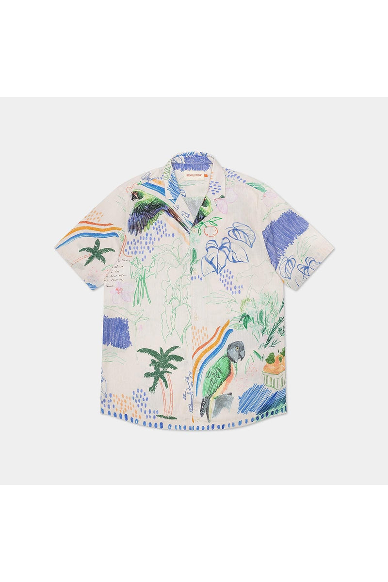 Hemd Kurzärmeliges Hemd mit buntem Print Offwhite Hemd RVLT Revolution 