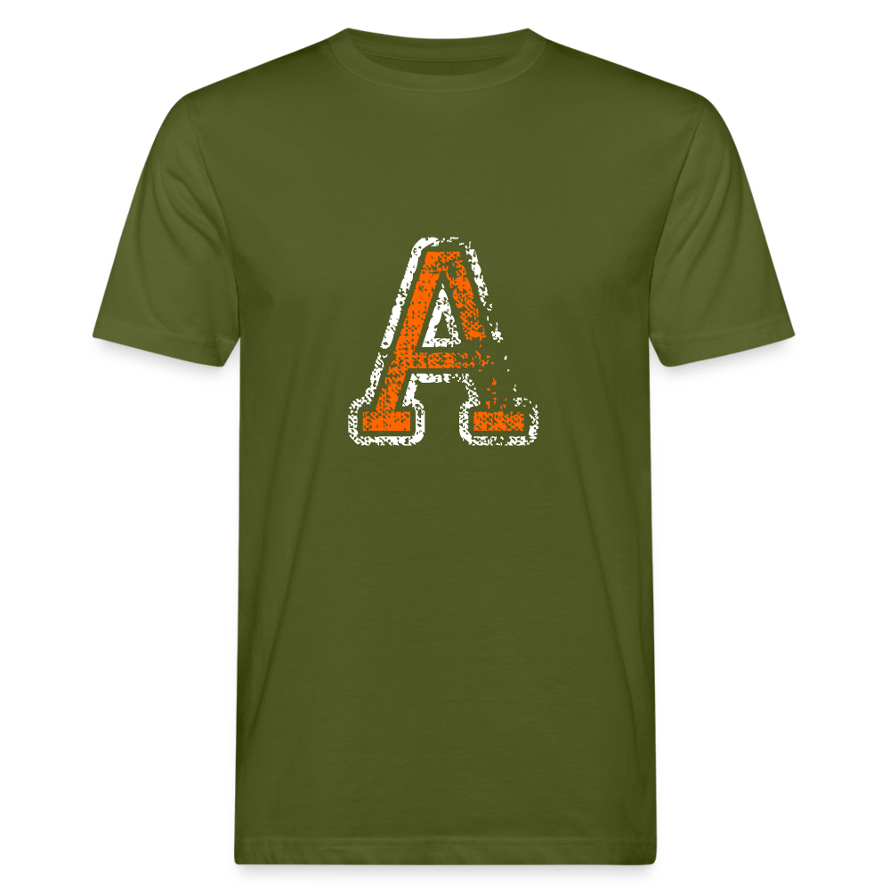 Herren T-Shirt aus Bio-Baumwolle mit A Print im College Stil weiß/orange Men's Organic T-Shirt | Continental Clothing SPOD moss green M 