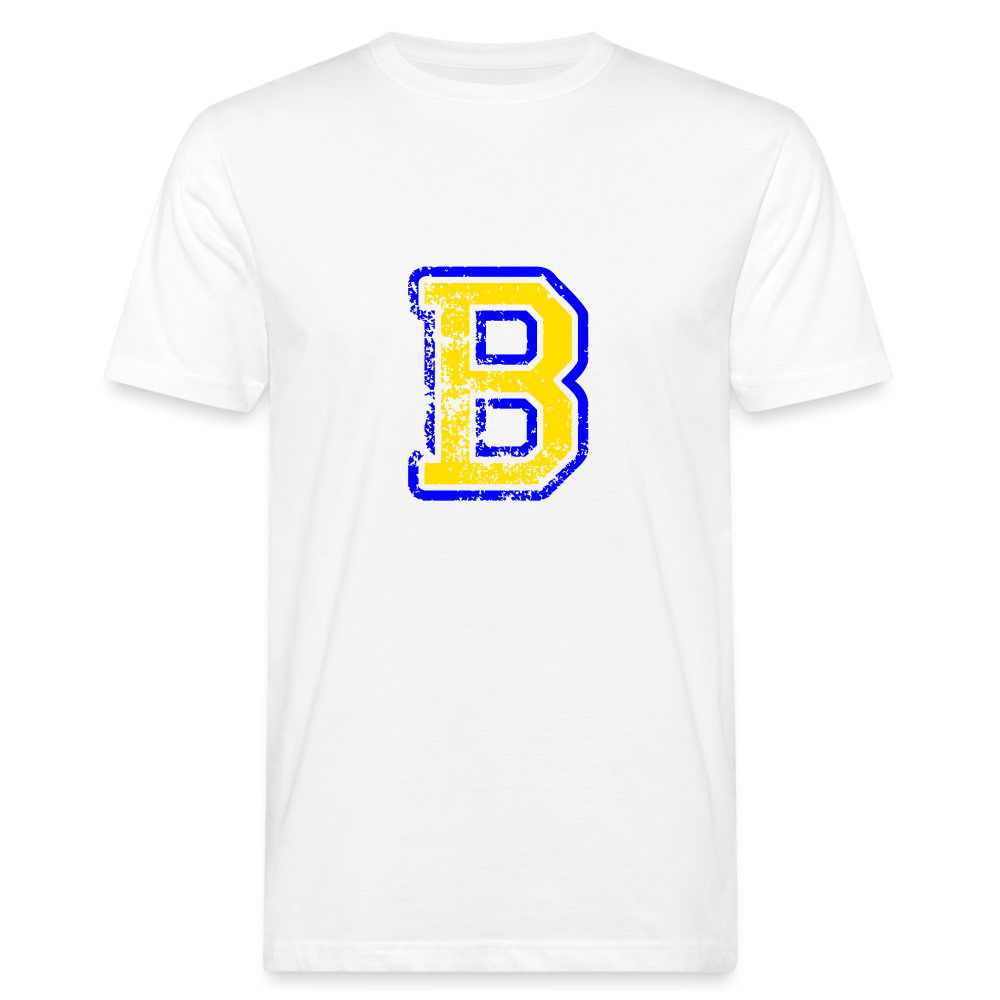 Herren T-Shirt aus Bio-Baumwolle mit B Print im College Stil blau/gelb Men's Organic T-Shirt | Continental Clothing SPOD white M 