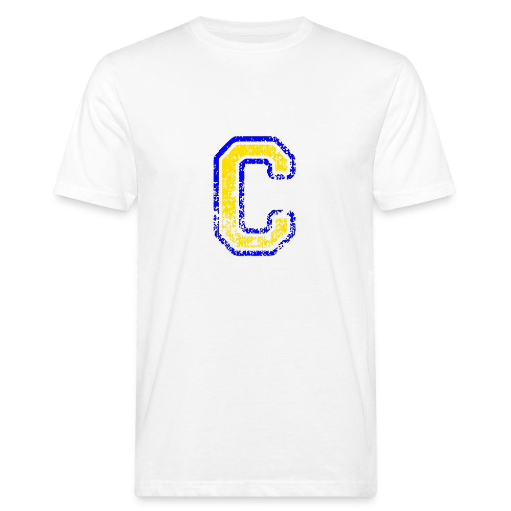 Herren T-Shirt aus Bio-Baumwolle mit C Print im College Stil blau/gelb Men's Organic T-Shirt | Continental Clothing SPOD white M 