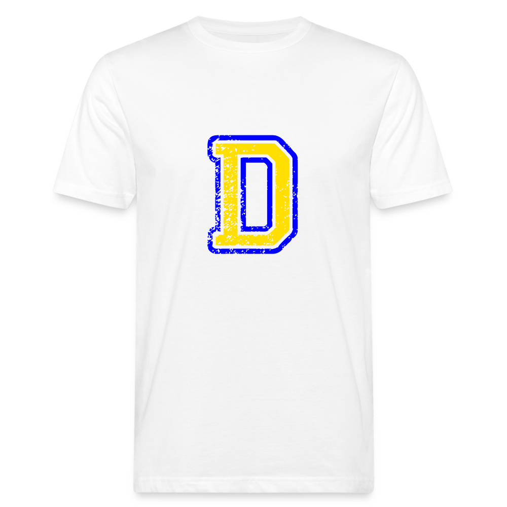 Herren T-Shirt aus Bio-Baumwolle mit D Print im College Stil blau/gelb Men's Organic T-Shirt | Continental Clothing SPOD white M 